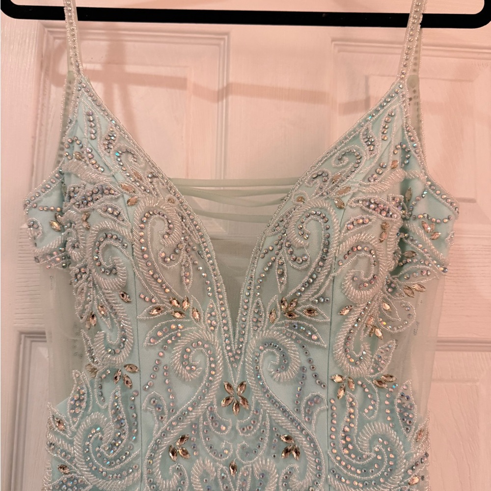 Light Blue Beaded Prom Dress - Picture 9 of 16
